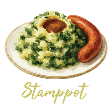stamppot dutch food in watercolor illustration style, isolated vector on transparent background