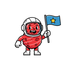 Cartoon Mars Astronaut with Flag Illustration.