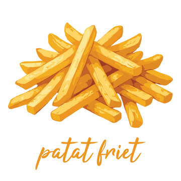patat friet dutch food in watercolor illustration style, isolated vector on transparent background