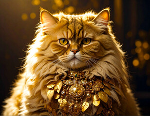 Ritratto di un ricco Gatto  Persiano con ori e gioielli