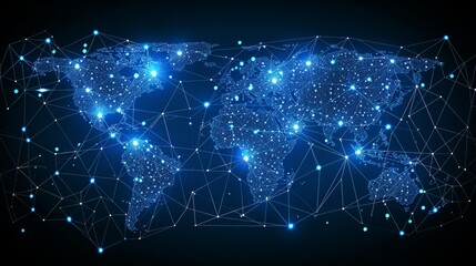 Fototapeta premium Global blockchain network a digital map illustrating the impact on intellectual property protection