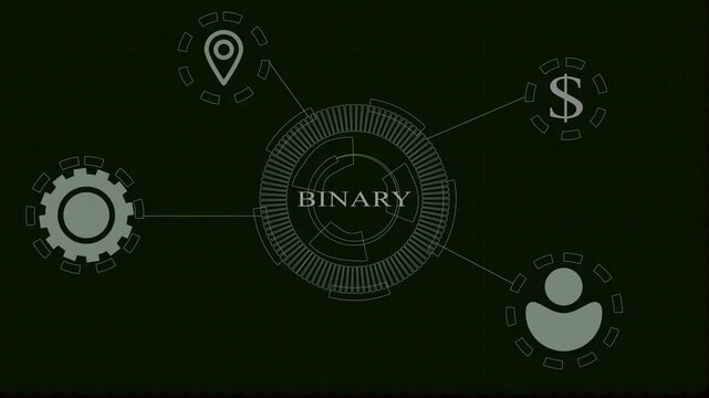 Digital Binary Concept with Connected Icons of Location Gear Dollar and Person technology data