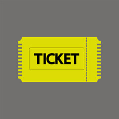 Bright yellow ticket silhouette with bold black text and perforated edge