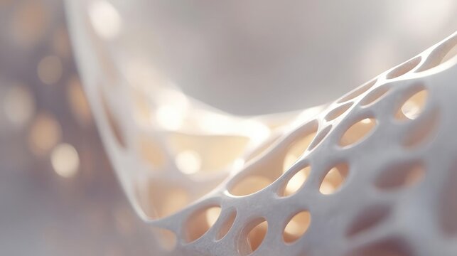 Close-up of a white object with a textured surface. the object appears to be made of a thin, cylindrical material with multiple holes cut out of it.