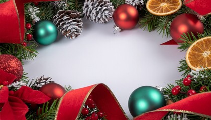 Composici&oacute;n de marco o borde festivo sobre un fondo central de color blanco liso, lo que crea un espacio limpio ideal para a&ntilde;adir texto o una foto.