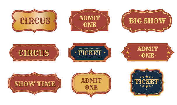 Set of Vintage ticket collection with circus theme and ornate frames. Retro vector design for events, shows, and carnival posters. Christmas 