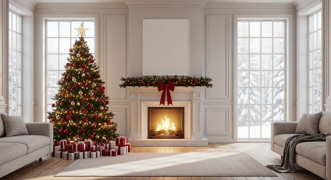 living room with christmas tree