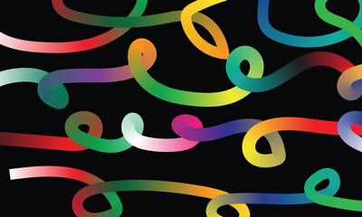 Colorful Gradient Swirl Lines – Abstract Ribbon Pattern on Black Background, Vibrant Curved Waves, Modern Digital Flow Art Design