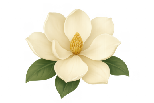 Magnolia flower blossom with leaves and transparent background