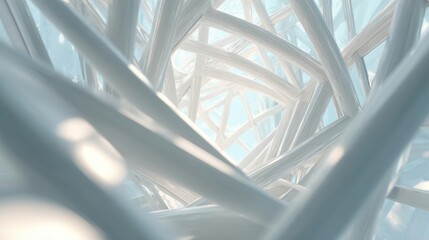 Obraz premium Close-up of a modern architectural structure with a geometric design. the structure appears to be made up of multiple layers of white metal beams that are arranged in a zigzag pattern.