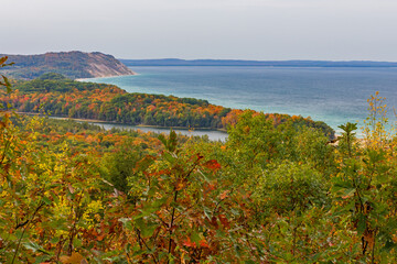 view of Lake Michigan from Sleeping Bear Dunes looking toward Empire Bluffs.