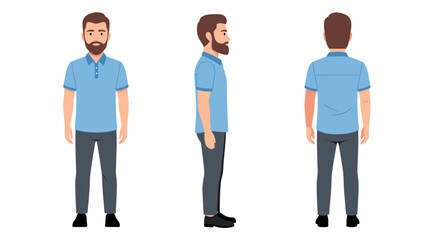 Vector illustration of a bearded young man character in various looks