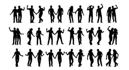 Silhouette vector art of couples holding hands in various poses for graphic design and illustrations use