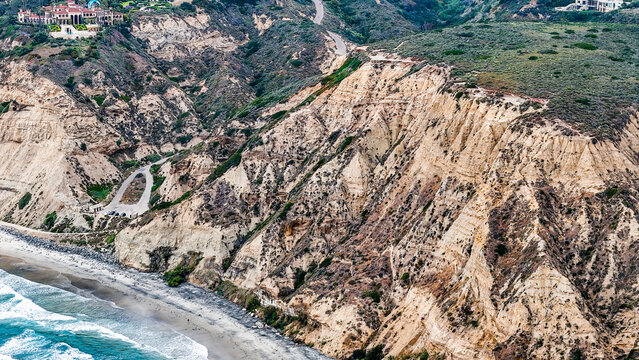 Aerial nature landscape of parasailer on beach in southern La Jolla San Diego California CA