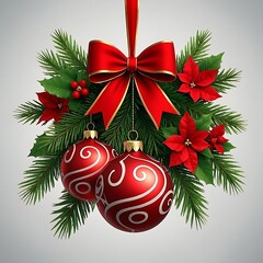 Festive christmas wreath with red baubles and bow