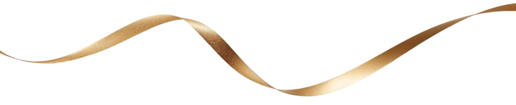 A simple, high-quality horizontal photograph featuring a thin, single gold ribbon that gracefully curves and twists in an elegant wave.