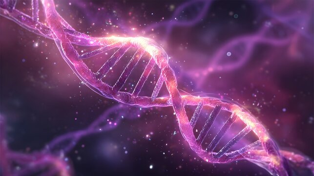 Illuminated double helix structure spirals dramatically through a dark, glowing cosmic background