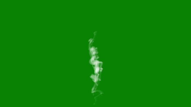 Swirling white smoke, gray fog and rising steam cloud floating in space on green screen background, atmospheric smoke puff and shockwave explosion vapor texture for cinematic VFX transitions