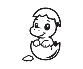 Fototapeta premium Cute Baby Dinosaur Hatching from Egg Line Art Vector Illustration