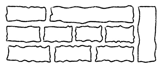 Hand Drawn Black Frames Set. Sketch Style Rectangles, Squares, Elements on White Background