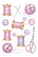 Watercolor Sewing and Knitting Supplies Set