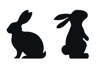 Set of Easter bunny silhouettes isolated on a white background. Various rabbit poses a perfect for decorations. rabbit or bunny silhouette set. rabbit isolated farm animal realistic silhouette vector.