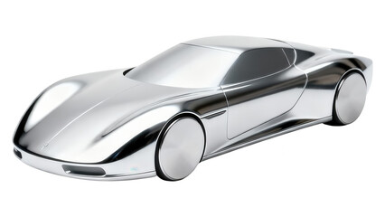 Sleek Modern Silver Car Sculpture on White Background, Minimalist Design