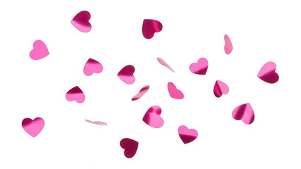 Shiny Pink Heart Confetti Scattered on White Background, Romantic Festive Design Element, Celebration, Love, Valentine's Day Backdrop, Graphic