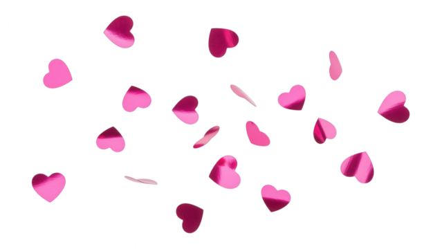 Shiny Pink Heart Confetti Scattered on White Background, Romantic Festive Design Element, Celebration, Love, Valentine's Day Backdrop, Graphic - Powered by Adobe