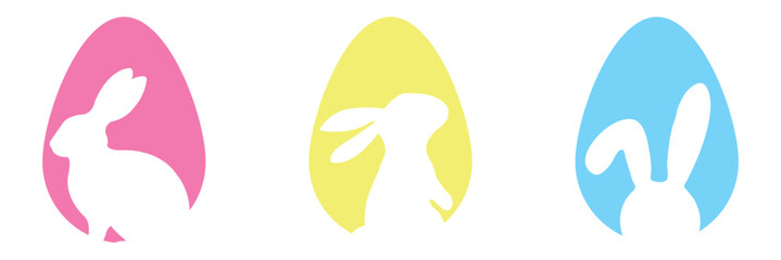 Easter egg hunt. Easter rabbit set. Bunny outline vector illustration. Bunny rabbit cut out on easter egg isolated.