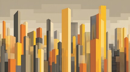 Fototapeta premium Abstract metropolitan skyline features tall, geometric structures in warm and neutral tones