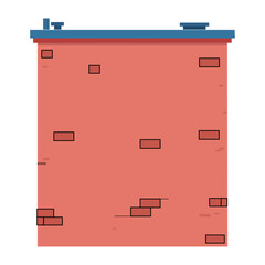 A brick wall with a blue roof