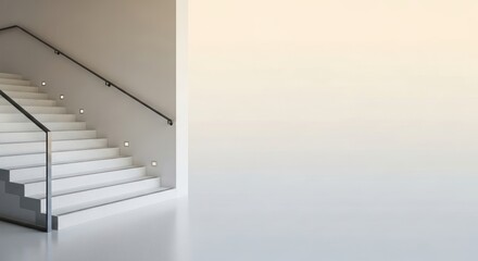 Fototapeta premium Minimalist staircase design with glass railings and recessed lighting