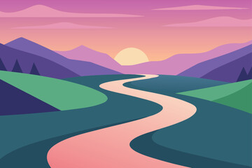 Pastel Landscape with River Illustration Serene Scene Vector Nature Background Outdoors Environment Peaceful Scenery Aesthetic Wallpaper