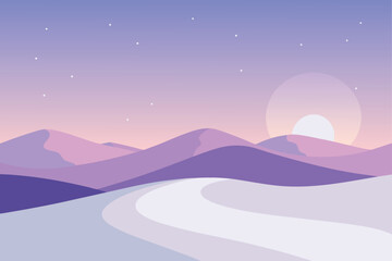 Peaceful Desert Landscape Vector Graphic: Minimalist Dune Scenery at Sunset, Tranquil Sandscape, Desert Road, Nature Exploration, Calm Dunescape