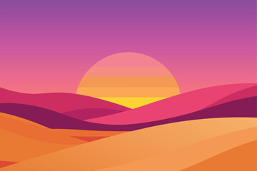 Minimalist Desert Landscape Vector Background Illustration with Abstract Sun and Dunes Scenery