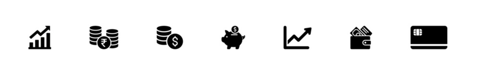 Financial growth and investment icons representing profit money savings analytics and banking concepts