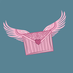Love letter drawing with heart-shaped bow and wings, for romantic gift