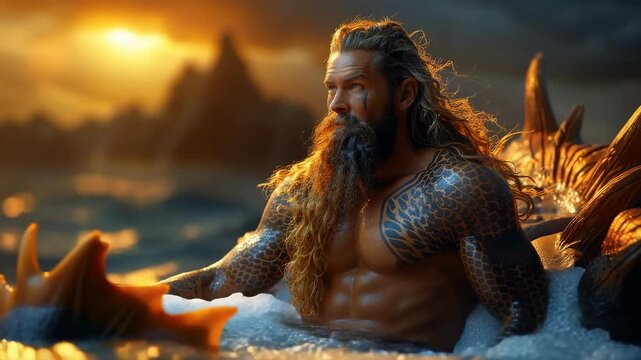 Poseidon in myth: supreme god, water element, Greek deity, Neptune counterpart, Ahti realm, Aegir influence, Njord sibling, ancient Olympian, sea control, divine ruler.
