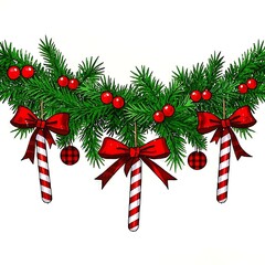 Christmas garland with candy canes isolated on white background