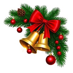 Christmas bells and ornaments isolated on white background