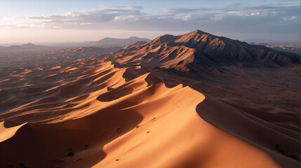 Fototapeta premium Stunning aerial view of desert sand dunes at sunset