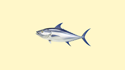Fototapeta premium Wild tuna fish swimming in deep blue ocean water, showing speed, strength, and natural marine life.