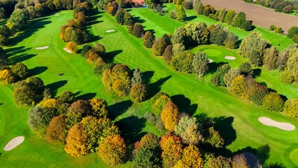 Drone view of autumn golf course in Germany