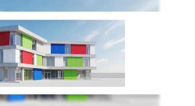 Modern Architectural Design with Vibrant Colored Panels and Clean Aesthetic