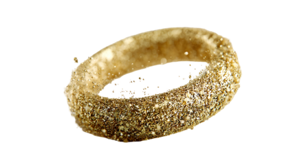 Floating gold dust ring with glimmering particles on black background