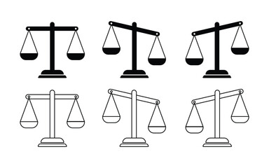 set of justice scale vector. Justice Scale Icons Set Sword and Balance Symbols Black and White Vector Design.