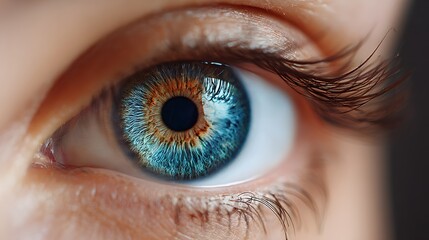 Extreme close up reveals intricate detail of a human iris with mixed blue and brown coloration