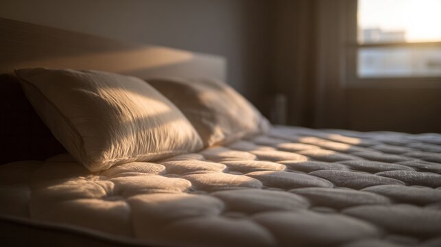 Cozy sunrise tapestry on puffed mattress whispers tranquility, embodying National Relaxation Day dreams and World Sleep Day serenity