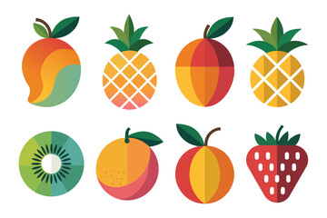 Colorful arrangement of various tropical fruits in a flat design style